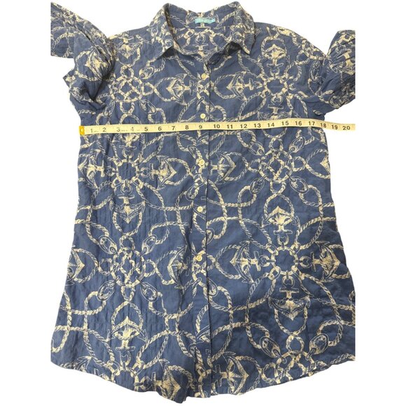 J. McLaughlin Womens Button-Up Top Cotton Blue White Nautical Print Shirt Size S - Picture 5 of 8